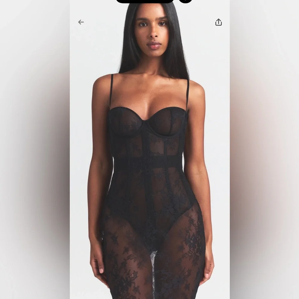 SKIMS ULTRA FINE LACE STRAPLESS CORSET LONG DRESS | ONYX NEW WITH TAGS - Picture 2 of 5